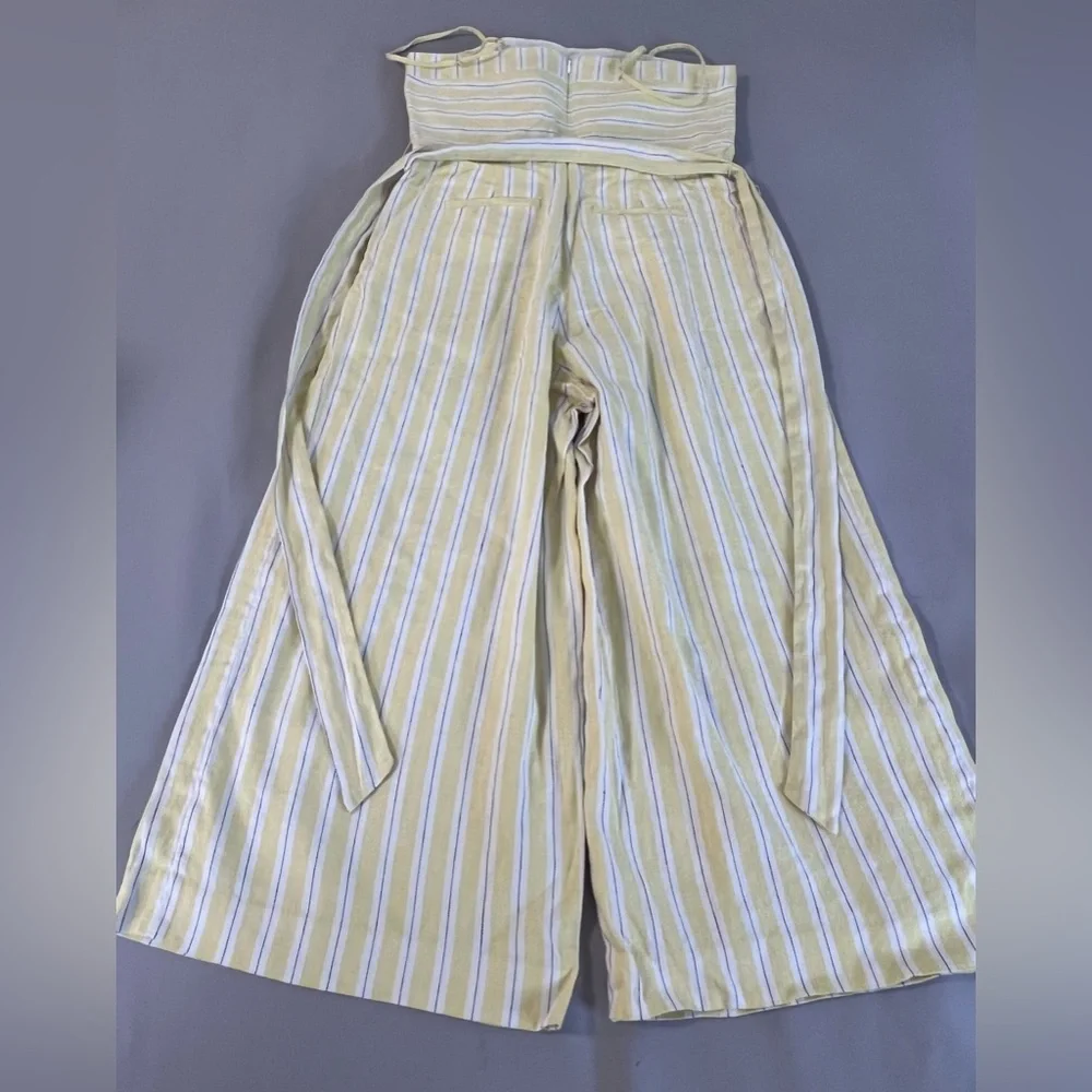 Banana Republic Women Yellow Stripe Linen-Cotton Cropped Jumpsuit‎ sz 4
